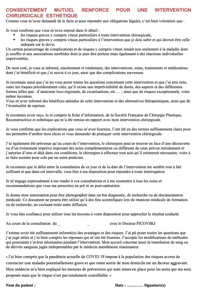consentement lifting du visage