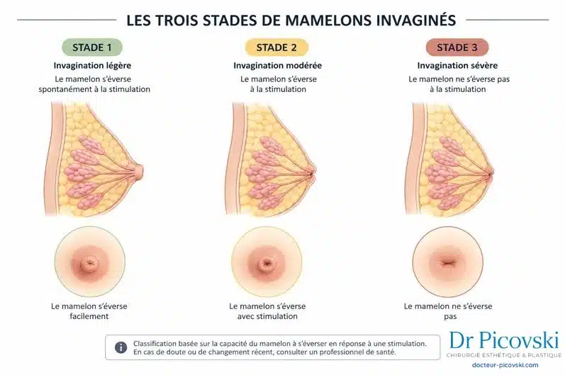 Les 3 stades de mamelons ombiliqués